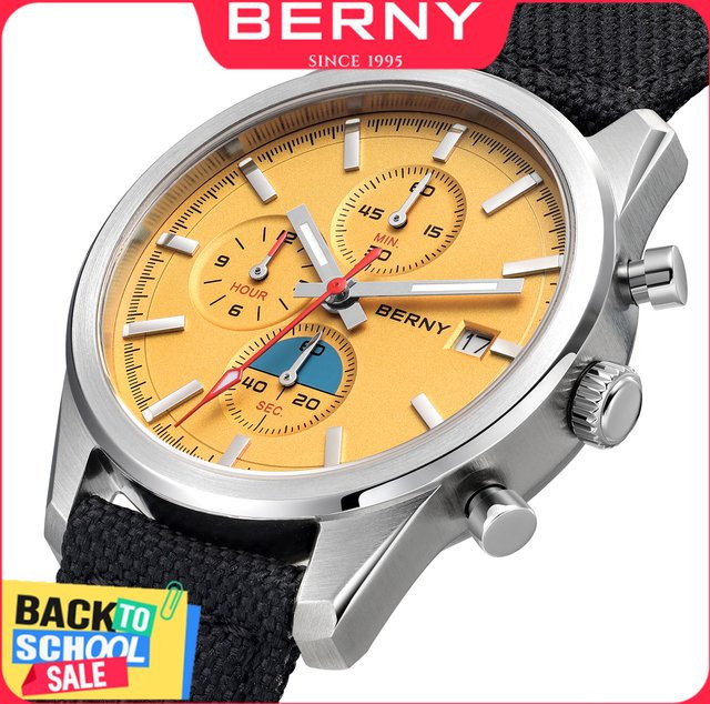 BERNY Chronograph, Quarz, Edelstahl, Saphirglas, Textil/NATO, Herren - Bild 1