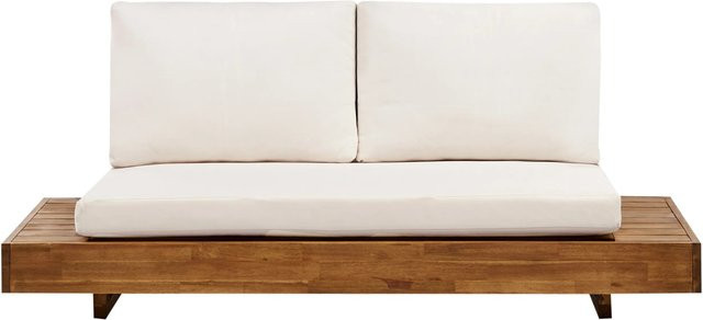 Beliani Gartensofa aus Akazienholz in Weiß und Beige mit Polstern, B/T/H: 167 x 68 x 70 cm - Bild 1