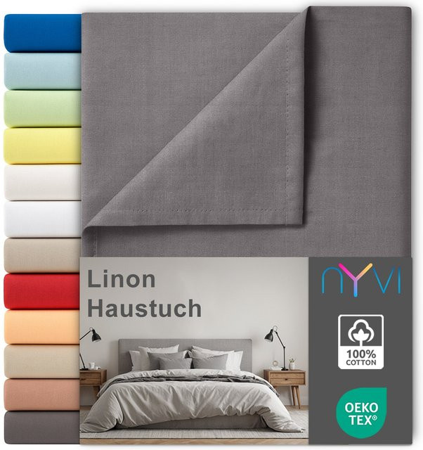 NYVI Linon Deluxe Bettlaken aus 100% atmungsaktiver Baumwolle, 2er Set, Anthrazit, B: 240 cm, T: 260 cm - Bild 1