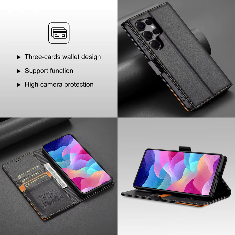 Leder-Brieftasche mit Doppelnaht als Flip-Hülle für Samsung Galaxy S25 Ultra, S24 FE, S23 Plus und weitere Modelle in Schwarz oder Braun - Bild 2