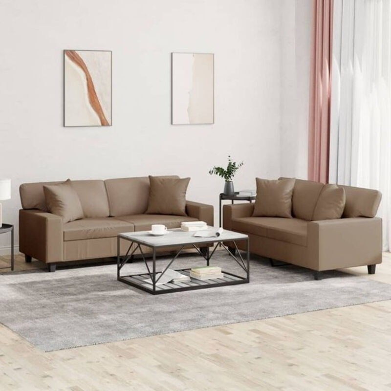 Vidaxl 2-tlg. Sofagarnitur mit Kissen in Braun aus Kunstleder und Metall im modernen Design - Bild 1
