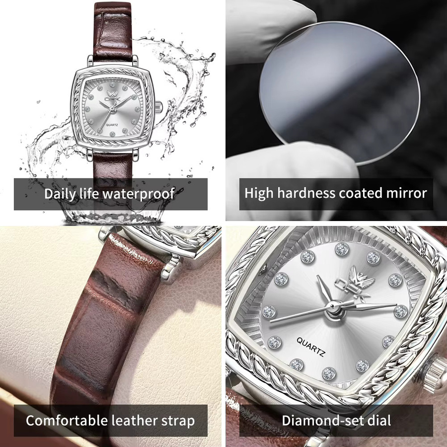 OLEVS Armbanduhr Quarz, Leder, Diamantbesetzt, Bronze, Damen - Bild 3