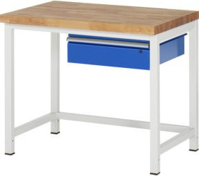 RAU Werkbank Serie 8000 höhenverstellbar mit Schublade aus Buchenholz und Stahl in Grau, B/T/H: 100 x 70 x 84-104 cm - Bild 1