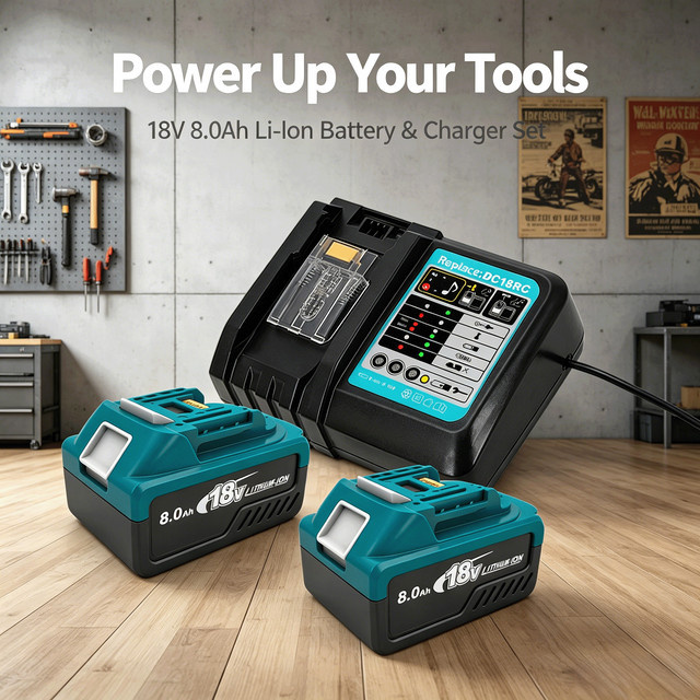 Makita Akku-Ladegerät-Set mit 2 Stück 18V 8.0Ah Lithium-Ionen-Akkus und DC18RC Schnellladegerät für die 18V BL Serie - Bild 1