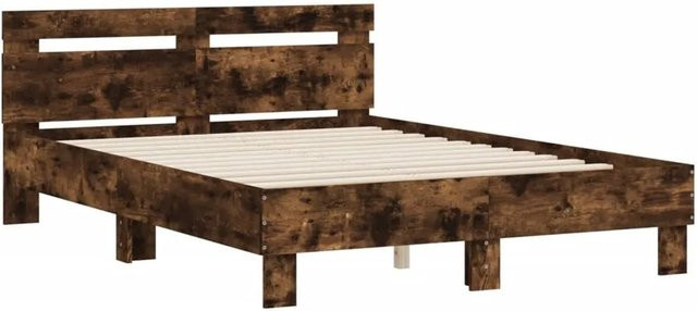 vidaXL Bettgestell mit Kopfteil in Räuchereiche, Farbe Braun, B/T/H: 135 x 190 x 70 cm - Bild 1
