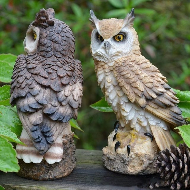 Home Art Craft Eulenfigur aus Harz als dekoratives Ornament für Desktop und Garten in Weiß und Braun - Bild 1