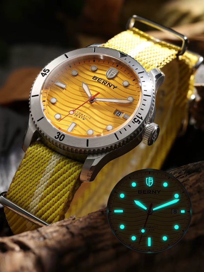 BERNY Automatische Taucheruhr, Edelstahl, Textil/NATO, 20 ATM, Herren - Bild 7