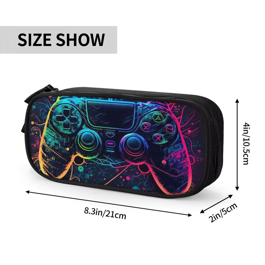 Federmäppchen mit Neonlicht-Gamecontroller-Design in Schwarz und Multicolour, große Stiftbox aus Textil für die Schule - Bild 2