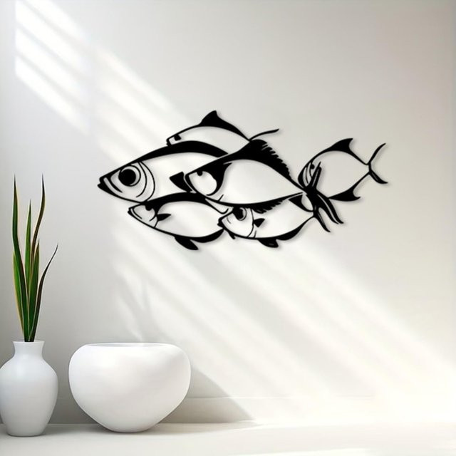 CIFBUY Metallwandkunst Fischschwarm in Schwarz als Vintage Marine-Dekoration - Bild 1
