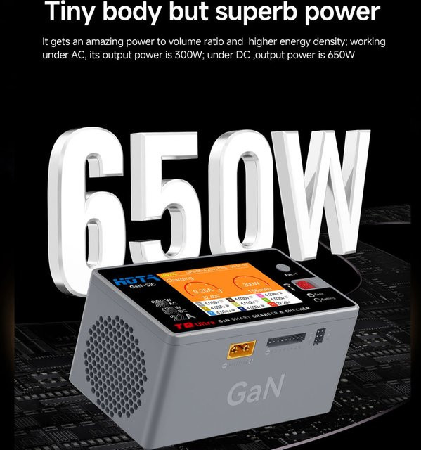 HOTA T8 Ultra GaN 650W AC/DC Smart-Ladegerät in Grau, 1-8S Schnell-Balance-Ladegerät für LiPo und LiHV Akkus, RC Drohnen- und Automodell-Zubehör - Bild 1