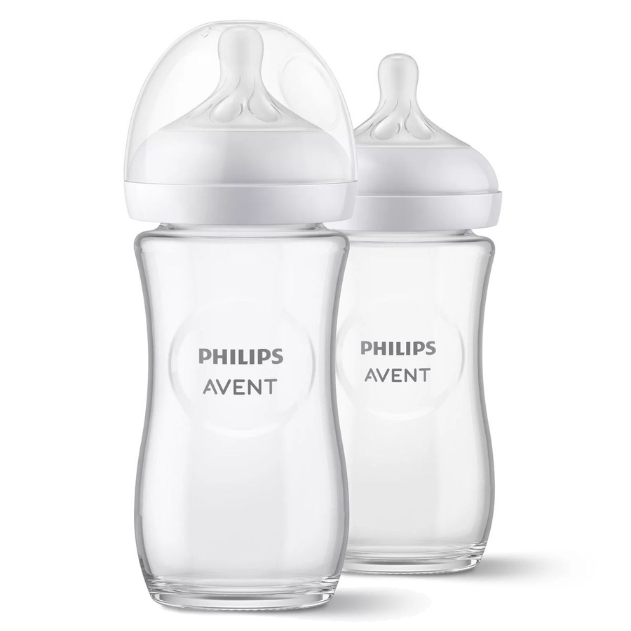 Philips Avent Natural Response Glas-Babyflaschen 2er Pack mit Silikon-Sauger, 240 ml, Transparent/Weiß - Bild 1