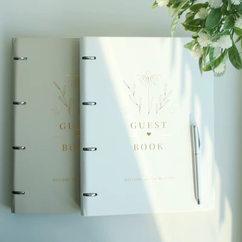 Hochzeitsgästebuch in Weiß mit Hardcover aus Kunstleder, A4 Fotoalbum für Unterschriften und Andenken - Bild 2