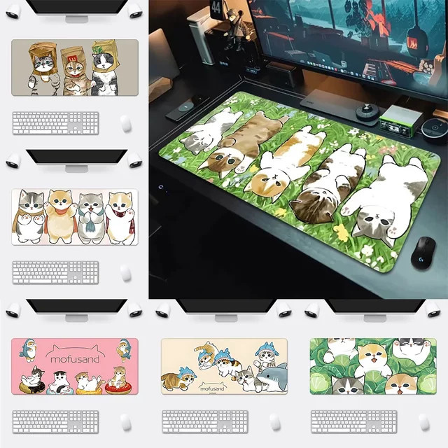 Mofusands Süße Katze Mauspad XXL mit HD-Druck und rutschfester Unterlage, B/T: 90 x 40 cm, Multicolour - Bild 1