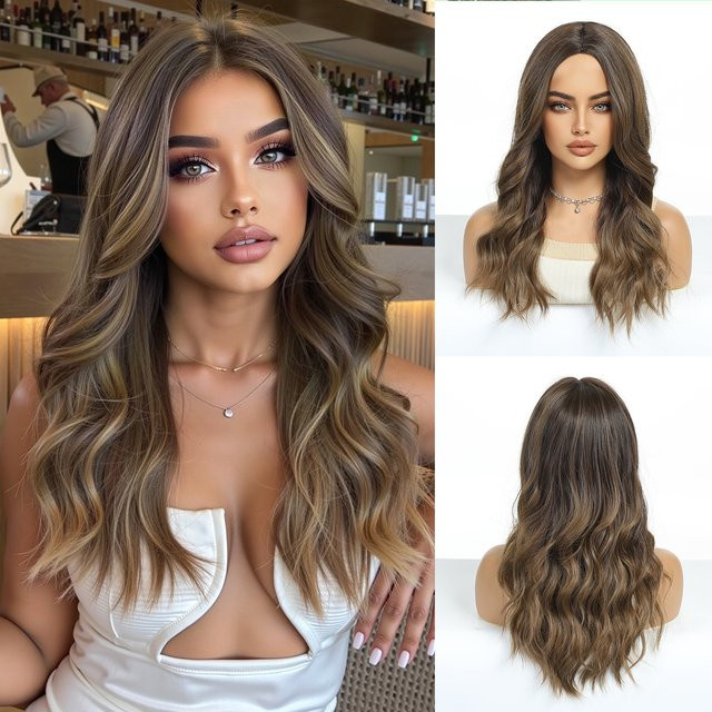 EASIHAIR Perücke, Ombre-Braun, lang, gewellt, Synthetik, Damen - Bild 1