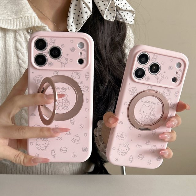 Sanrio Hello Kitty Handyhülle aus Flüssigsilikon mit Magnetständer für Apple iPhone 17 16 15 14 ProMax 13 in Pink - Bild 1