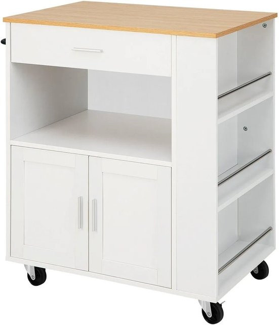 Costway Küchenwagen mit Arbeitsplatte in Weiß mit Rollen, Schubladen und Regalfächern, B/T/H: 50 x 29 x 92 cm - Bild 1