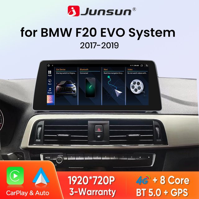 Junsun Wireless CarPlay und Android Auto Autoradio mit 10,25 Zoll Display und GPS-Navigation für BMW 1er F20 (2017-2019) in Schwarz - Bild 1
