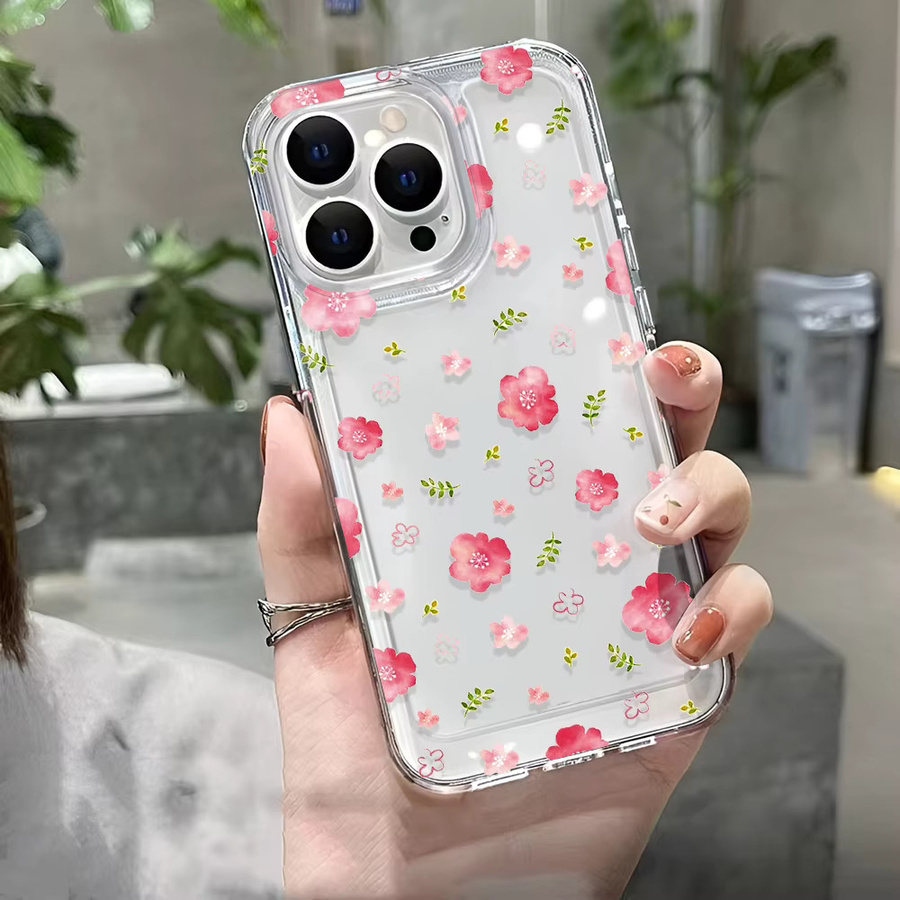 Transparente Handyhülle mit rosa Kirschblüten-Druck für Apple iPhone 11 bis 17 Pro Max, kratzfeste Schutzhülle in Pink und Transparent - Bild 3