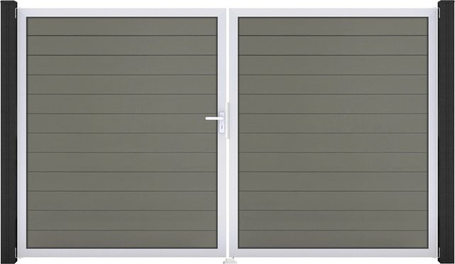GroJa Solid Steckzaun Tor DIN Links EV1 in Grau, 2-flügelig aus Aluminium und BPC - Bild 1