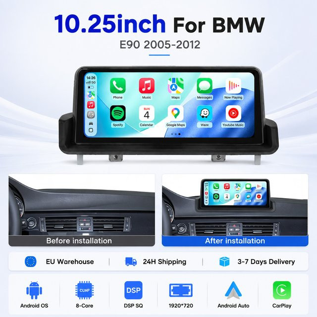MEKEDE Android 15 Autoradio Multimedia-Player für BMW 3er Serie E90 E91 E92 E93 (2005-2012) mit 10,25 Zoll IPS Display, 4G, Wifi, GPS, Wireless CarPlay und DSP, Schwarz - Bild 1