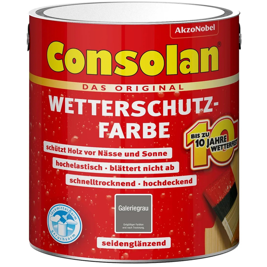 Consolan Wetterschutzfarbe für Holz in Galeriegrau, seidenglänzend, 2,5 l - Bild 2
