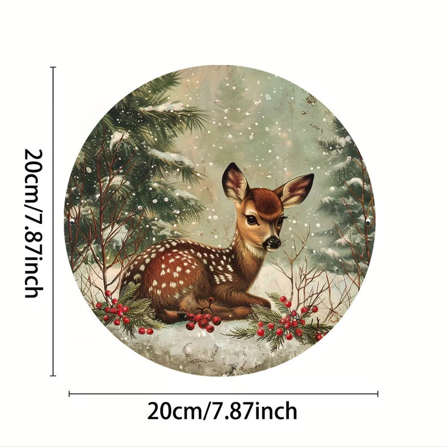 Potdemiel Rustikales Weihnachts-Hirsch-Wandschild aus Metall, Rund, Mehrfarbig, Durchmesser: 20,3 cm - Bild 2