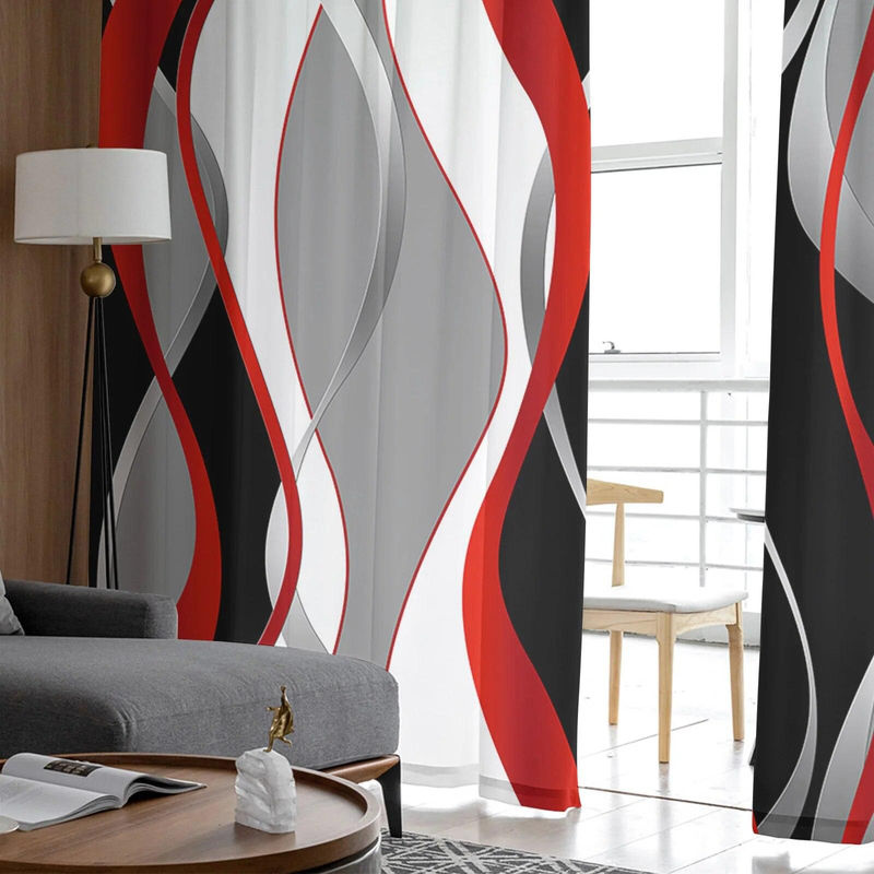 A Family Of Home Textiles Transparentes Voile Tüll Vorhang mit 3D Abstrakten Linien und Farbverlauf in Rot, Breite: 135 cm, Höhe: 114 cm - Bild 2