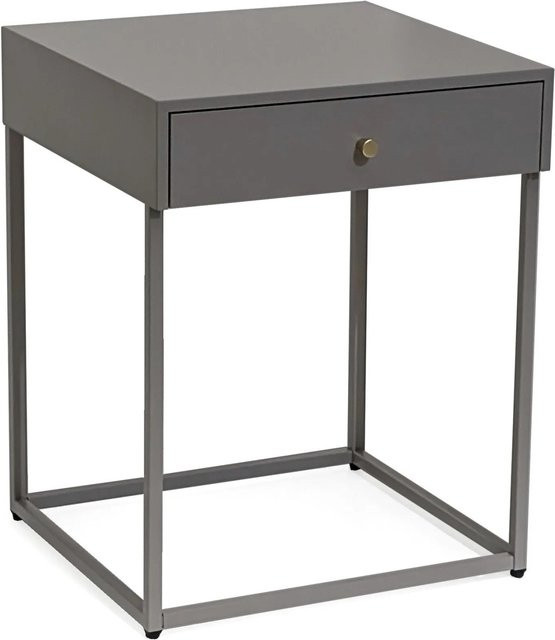 osoltus Cube Beistelltisch mit Schublade im Industrie Design, Farbe: Warm Grey, B/T/H: 41 x 43 x 55 cm - Bild 1