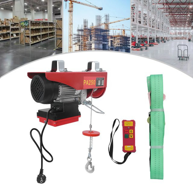 Bymaocar Elektrischer Hebezug Rot mit 550W, 250 kg Tragkraft, 12 m Stahlseil und Funkfernbedienung - Bild 1