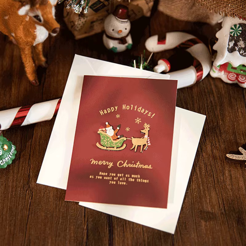 Retro Weihnachts-Grußkarte zum Falten für Weihnachten und Neujahr 2026 - Bild 3