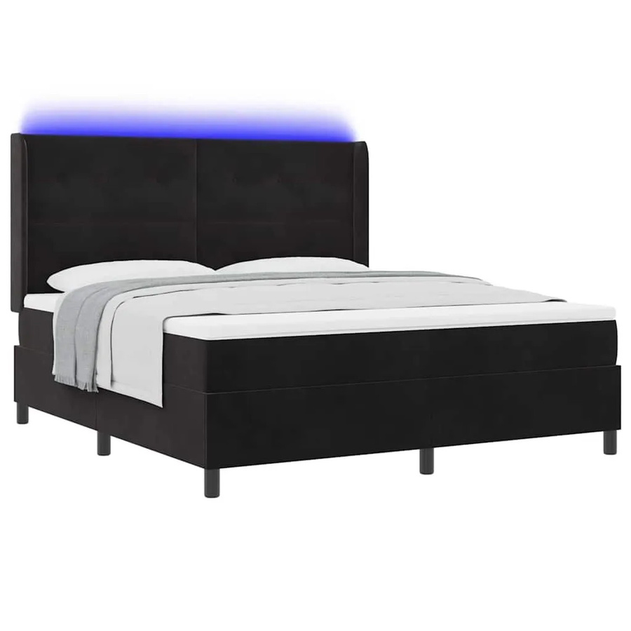 vidaXL Boxspringbett mit Matratze und LED-Unterbettbeleuchtung in Schwarz, Samt, B/T/H: 180 x 200 x 280 cm - Bild 2