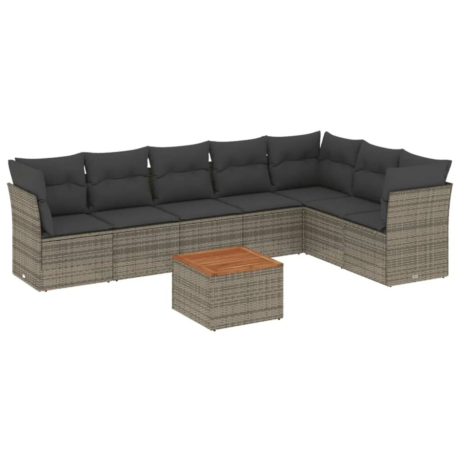 vidaXL 8-teilige Garten-Sofagarnitur in Grau aus Poly-Rattan mit Sitzkissen und Tisch - Bild 2