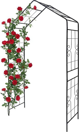 Relaxdays Rosenbogen mit Spitzdach aus Eisen in Schwarz, wetterfest für deinen Garten, H x B x T: 240 x 143 x 43 cm