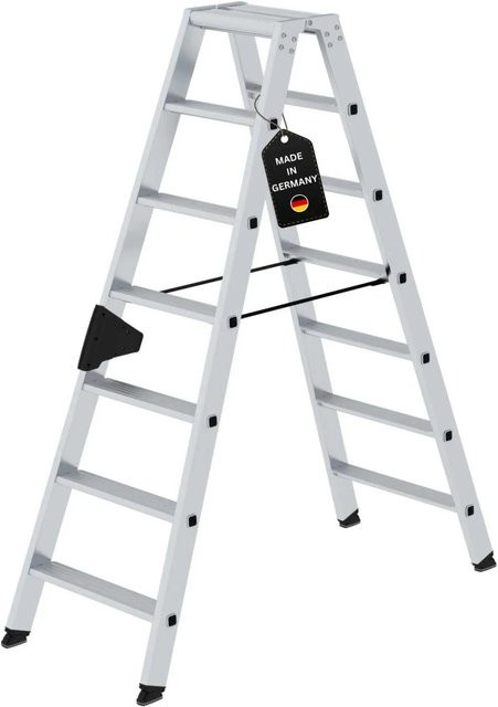PROREGAL Stufen-Stehleiter beidseitig begehbar 2 x 7 Stufen in Silber - Bild 1