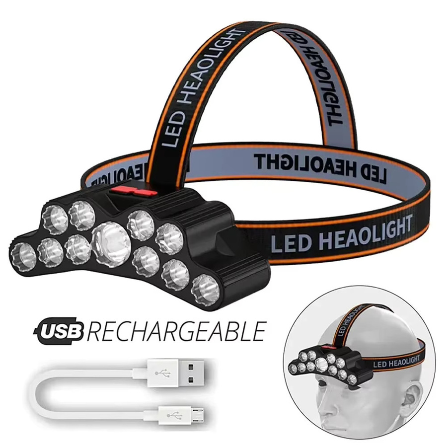 Heinast LED Stirnlampe mit 11 LEDs, USB wiederaufladbar, IPX4 wasserdicht, Schwarz - Bild 5