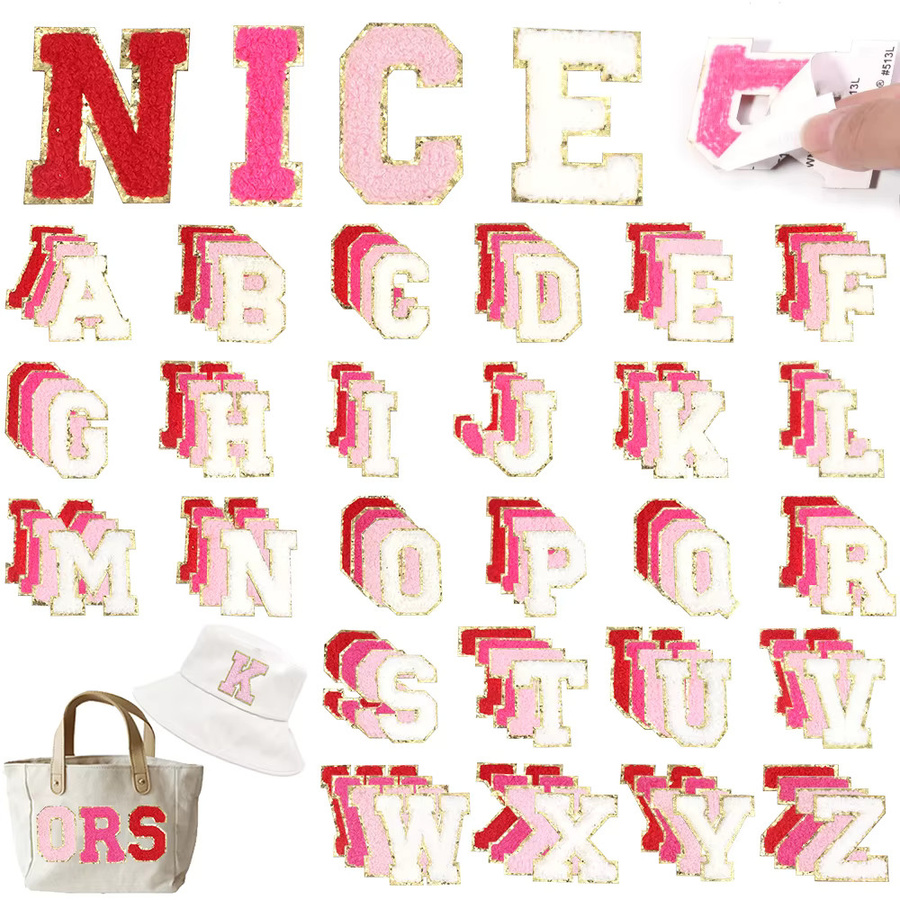 8er Set selbstklebende Handtuch-Stickerei-Aufnäher mit 26 Buchstaben in Rosa, 5,5 cm für DIY Kleidung und Taschen - Bild 2