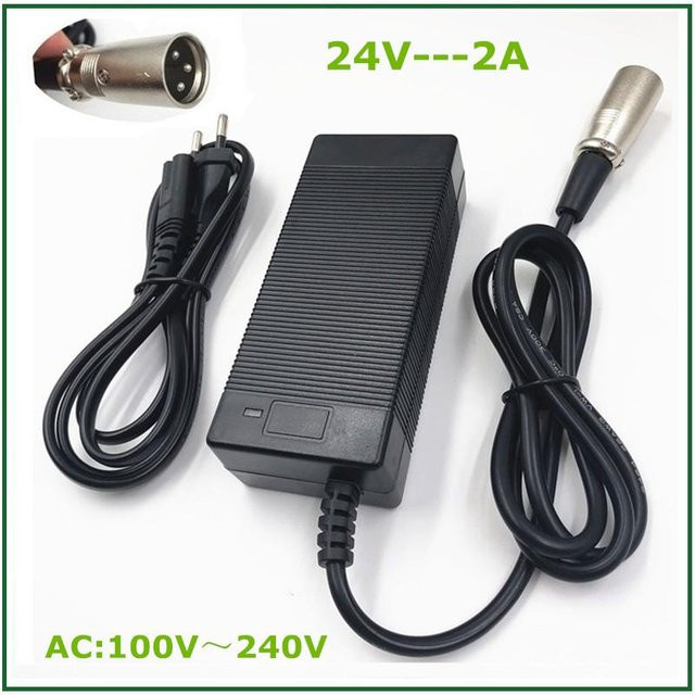 Jnenconn 24V 2A Ladegerät mit XLR Stecker für Rollstühle und Golfwagen in Schwarz - Bild 1