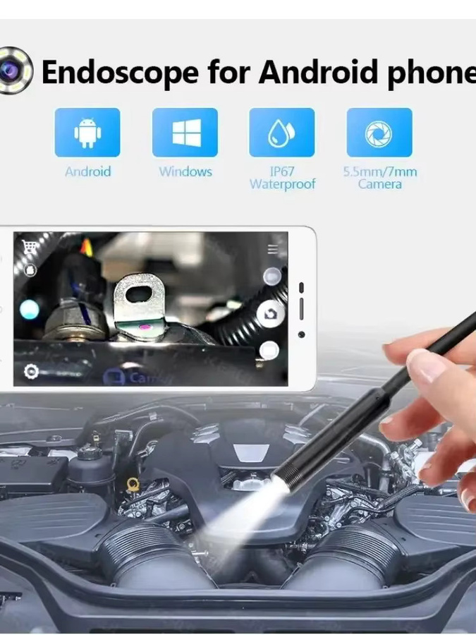 XinFe USB-C Endoskop für Android OTG-Handys, 5,5mm Inspektionskamera mit 6 LED-Leuchten, Boreskop Schlangenkamera in Schwarz - Bild 2