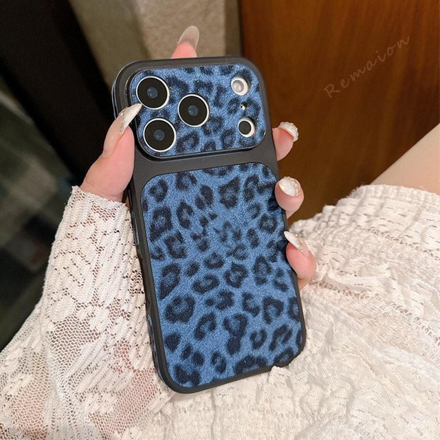 Stoßfeste iPhone Handyhülle mit Leopard-Design in Blau für iPhone 17, 16, 15, 14, 13 Pro Max und Plus Modelle - Bild 1