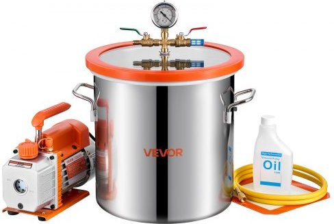 VEVOR Vakuumpumpen-Set mit 18,93 l Vakuumkammer aus Edelstahl und gehärtetem Glas, 3,5 CFM 99 l/min, 1-stufige Unterdruckpumpe in Silber zur Stabilisierung von Holz und Entgasung von Silikonharz - Bild 1