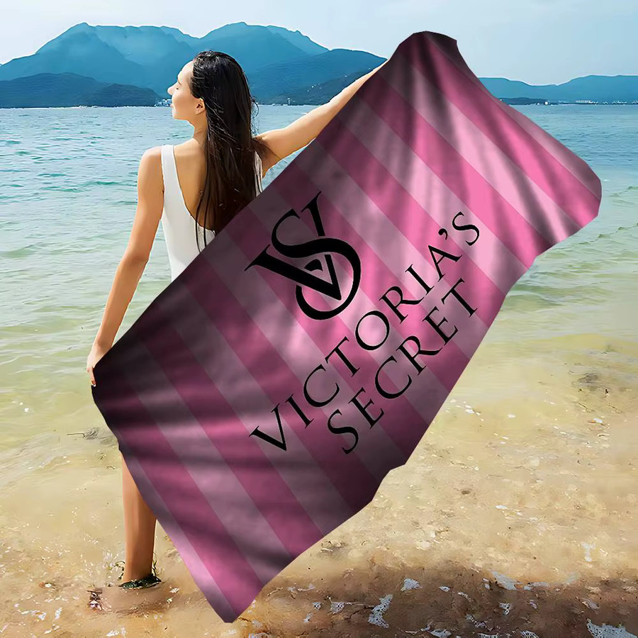VictoriaS Secret Luxus-Mikrofaser-Strandtuch in Pink mit Streifenmuster für Yoga, Strand und Sport - Bild 3