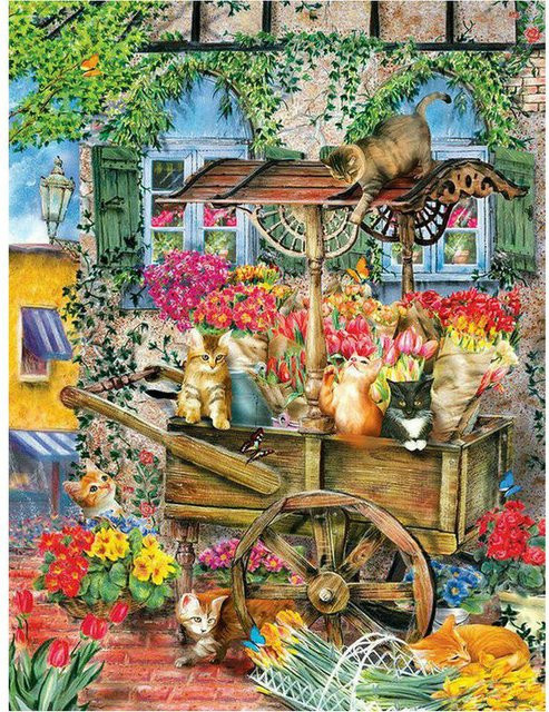 FIYO Diamant-Malerei Kreuzstich-Set mit quadratischen Steinen in Floral Design, Farbe: Schwarz/Mehrfarbig, B x H: 30 x 20 cm - Bild 1