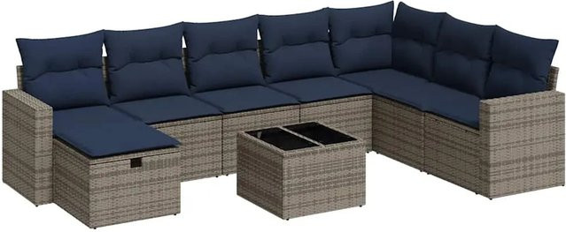 vidaXL 9-tlg Garten-Sofagarnitur aus Poly Rattan in Grau mit Kissen - Bild 1