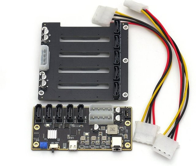 USB-C-zu-USB-5-SATA-Erweiterungskarte mit JMS580 JMB575 Chipsatz, 5-Port-Multi-Disk-SATA-Adapter in Schwarz - Bild 1
