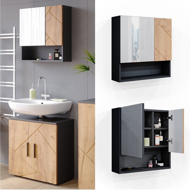 Vicco Badspiegelschrank Irma Wandspiegel für das Badezimmer in Anthrazit und Eiche, B: 54 cm, H: 55 cm - Bild 1