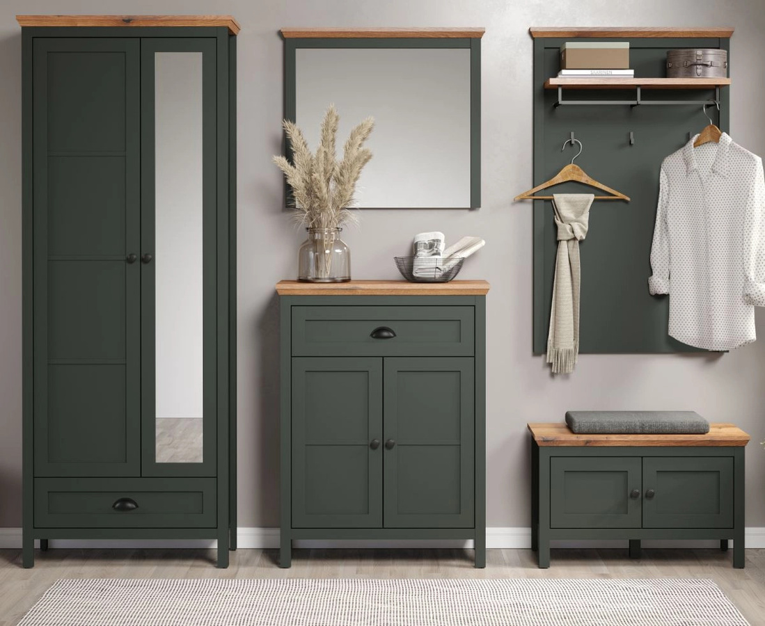 Garderobe Set Meadow von TOP.FURN im Landhausstil in Grün und Eiche mit Spiegel, Bank und Schuhschrank, B/H: 261 x 198 cm - Bild 2