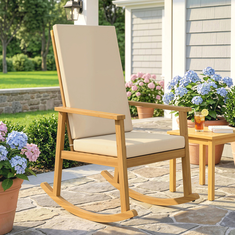 Outsunny Schaukelstuhl aus Akazienholz mit Kissen in Beige, B/T/H: 60 x 89 x 107 cm - Bild 2