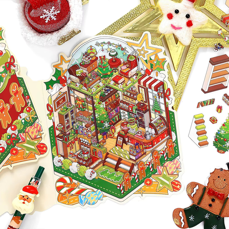 3er Set Frohe Weihnachten 2,5D PET Diorama Aufkleber in Weiß und Multicolour für Scrapbooking und DIY Projekte - Bild 3