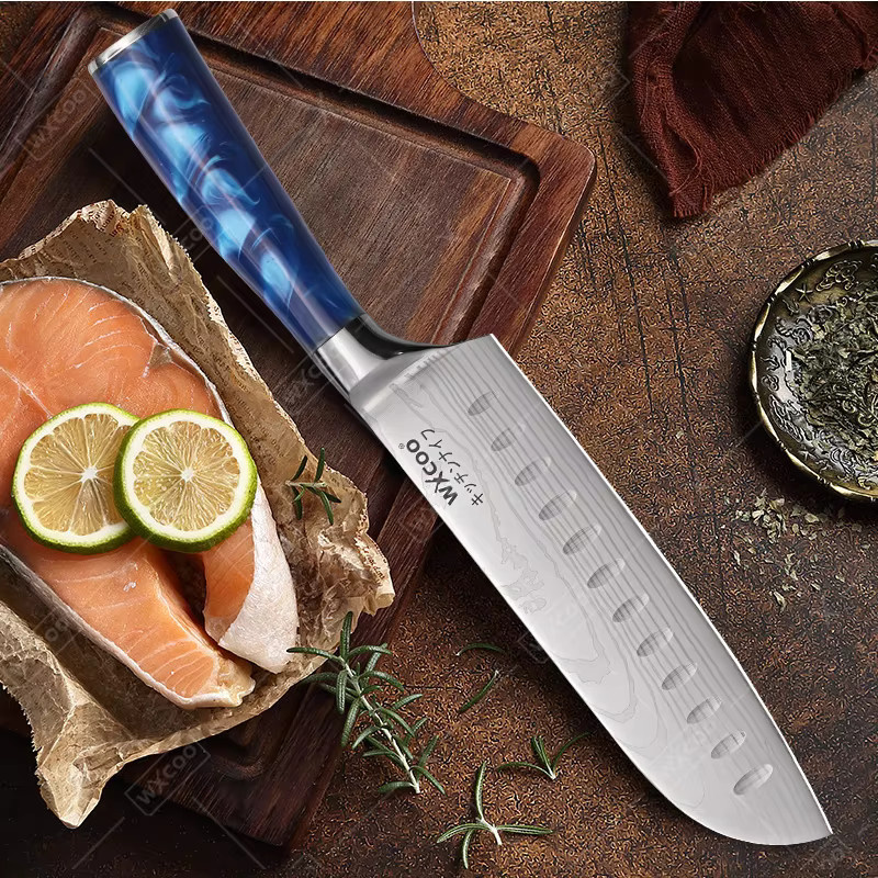 WXCOO Santoku-Küchenmesser aus geschmiedetem Stahl für Fleisch und Obst inklusive Aufbewahrungsbox - Bild 3