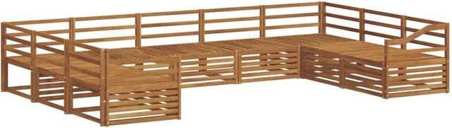 vidaXL Sofagarnitur aus Massivholz Akazie in Natur, 9-teiliges U-Form Sofa Set mit modernem Latten-Design und Armlehnen, braun - Bild 1